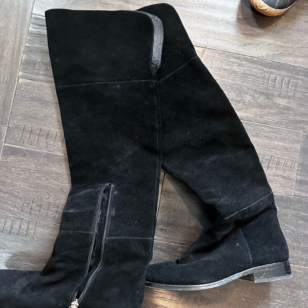 Black Suede Knee-High Boots